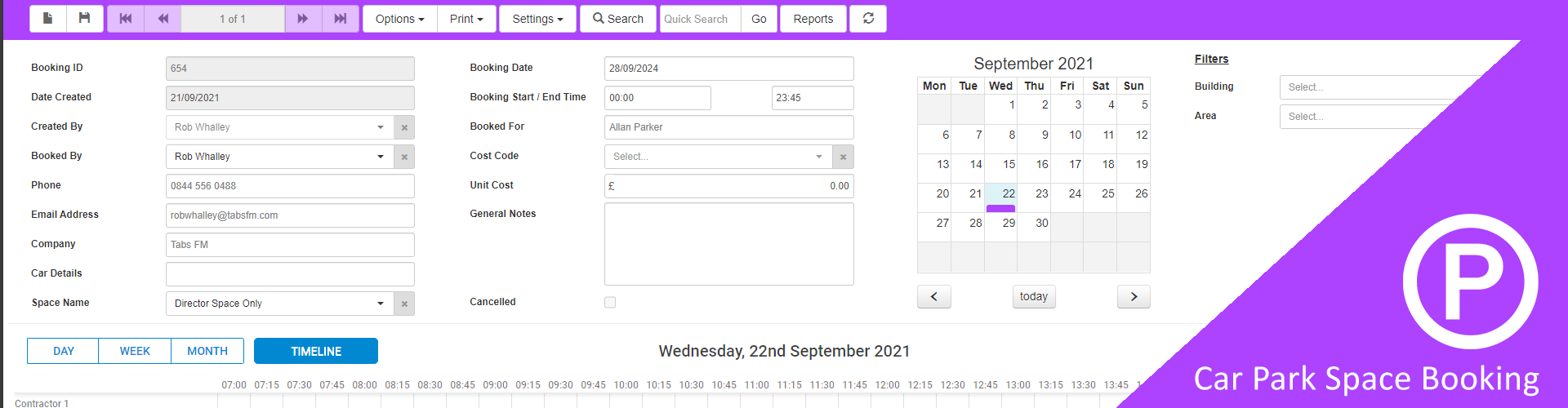 Car Park Booking CAFM Software for facilities management