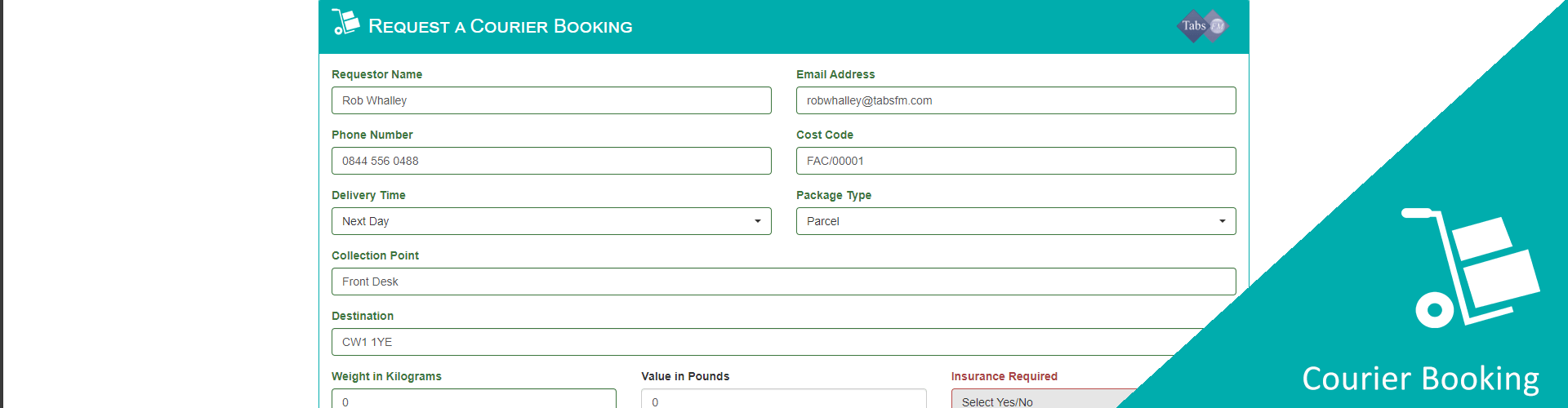 Courier Booking CAFM Software for facilities management