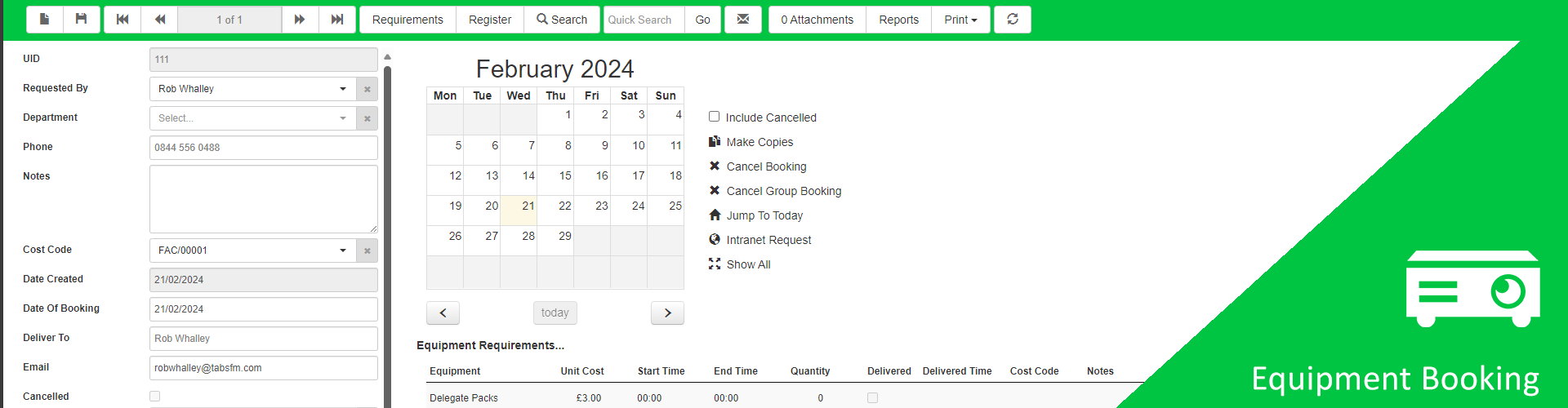 Equipment Booking CAFM Software for facilities management