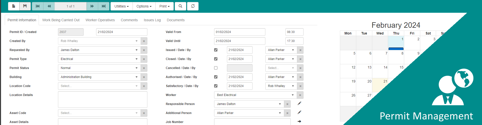 Permit to Work CAFM Software for facilities management