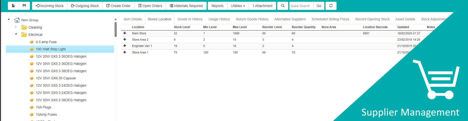 Stock Management CAFM Software for facilities management