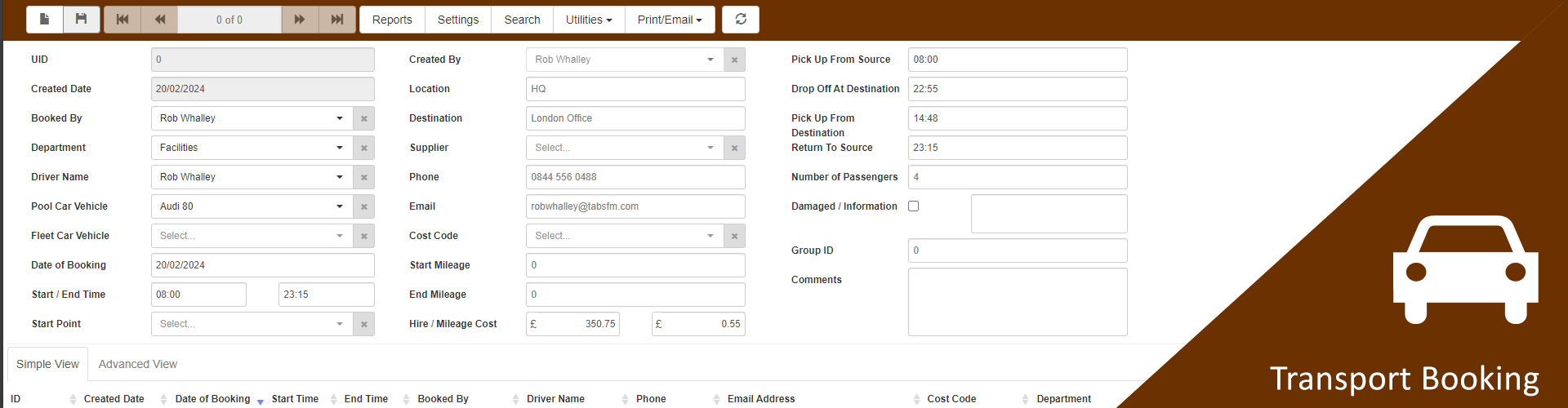 Transport CAFM Software for facilities management