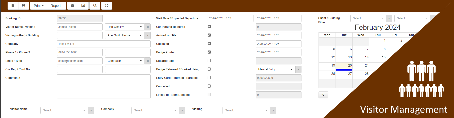 Visitor Booking CAFM Software for facilities management